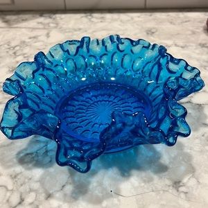 Vintage Cobalt Blue Ruffled Candy Dish